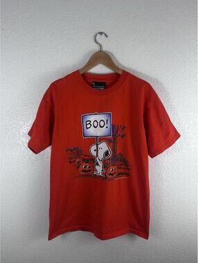 Peanuts Snoopy Halloween Boo T Shirt Mens Medium Red Graphic Pumpkin Vintage